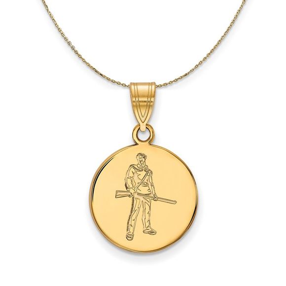 14k Yellow Gold West Virginia U. Medium Disc Necklace - 16 Inch